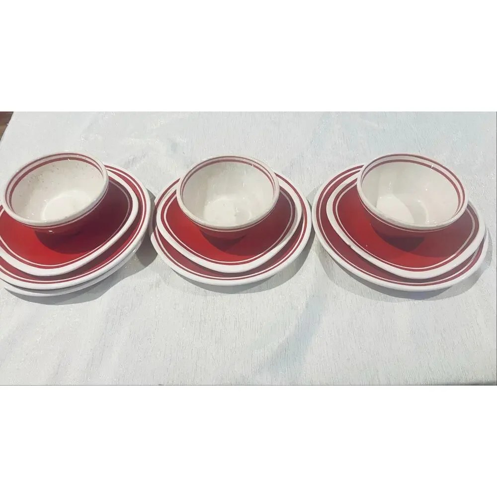 DANSK Circa Red Stoneware.  Hand painted Red & White. Rare vintage pattern. 10pc